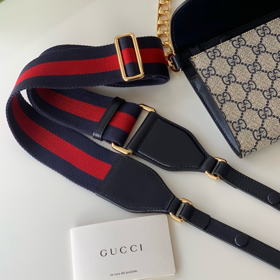 Gucci Horsebit 1955 Mini Handbag - Style 724713 (Beige/Blue)