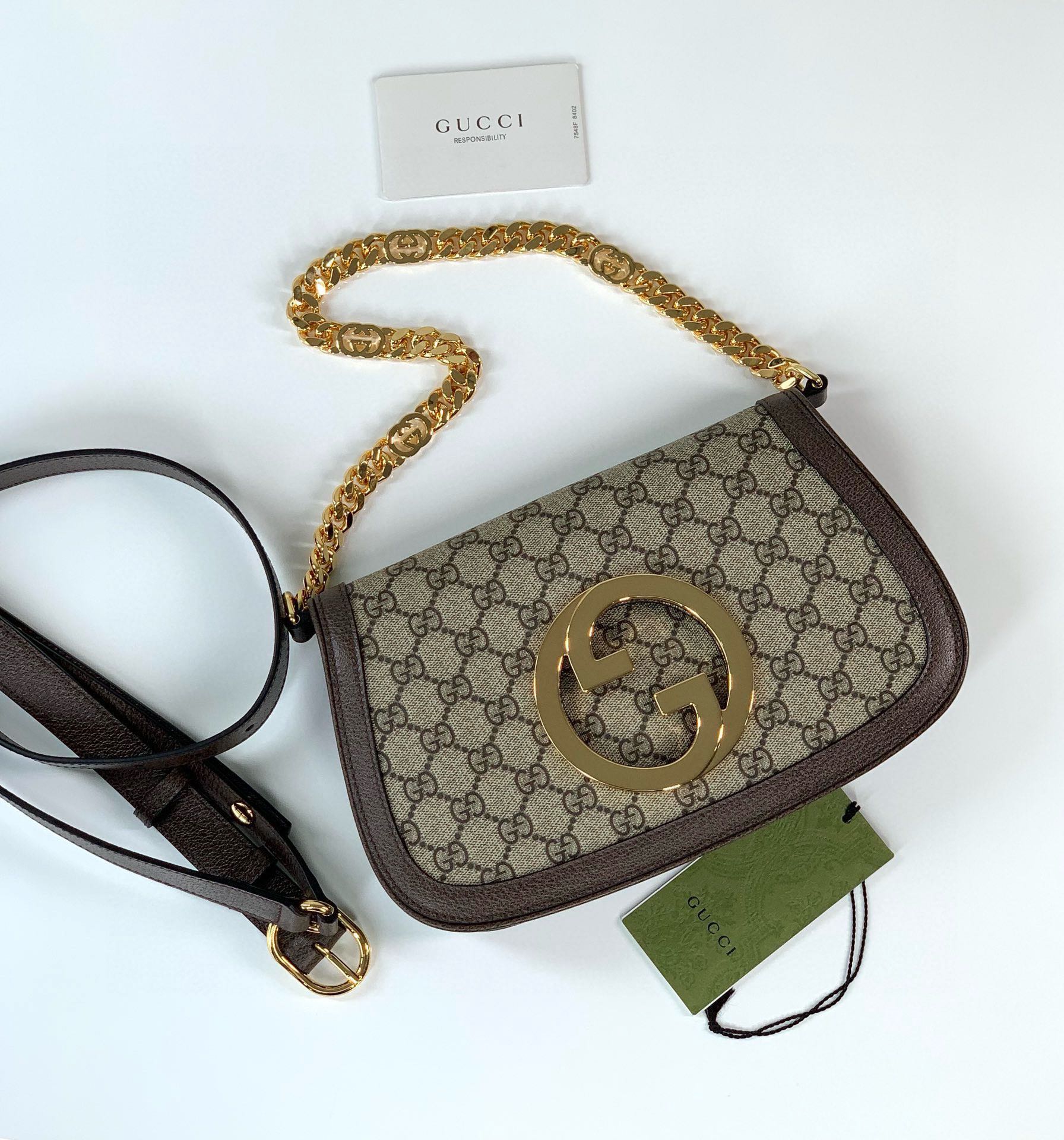 Gucci GG Interlocking Double G Shoulder Bag - Style 699268 (Beige and Dark Wood)