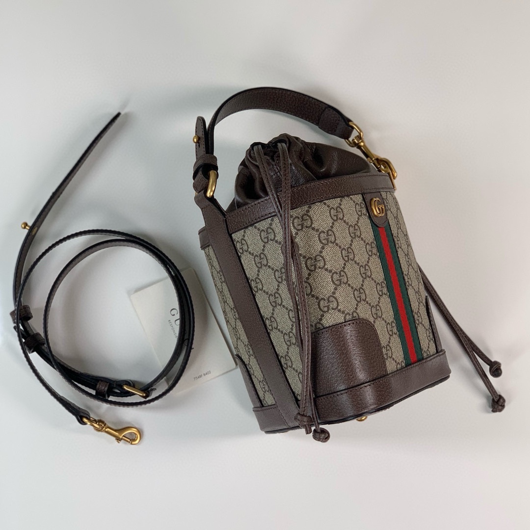 Gucci Ophidia Triangle Bucket Bag 752583 Beige/Ebony