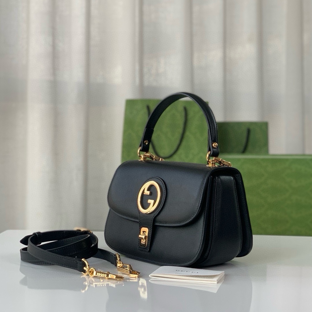 Gucci Blondie Double G Round Tote Bag 735101 Black