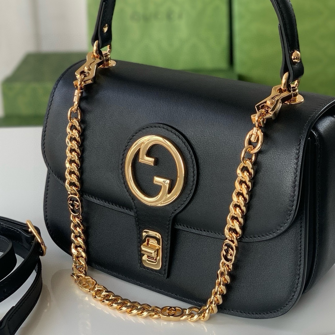 Gucci Blondie Double G Round Tote Bag 735101 Black