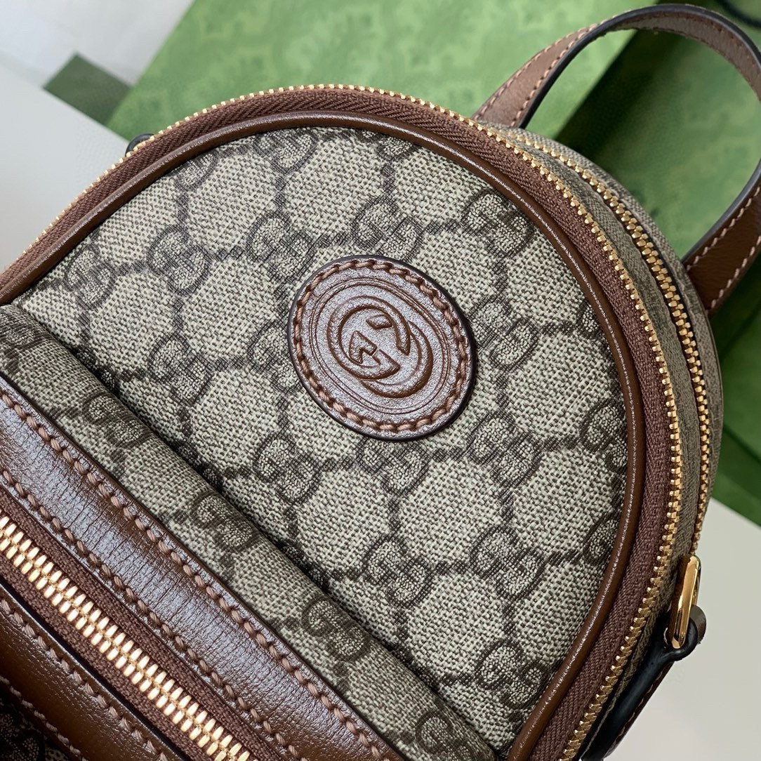 Gucci Double G Oval Leather Tag Handbag 725654 Beige