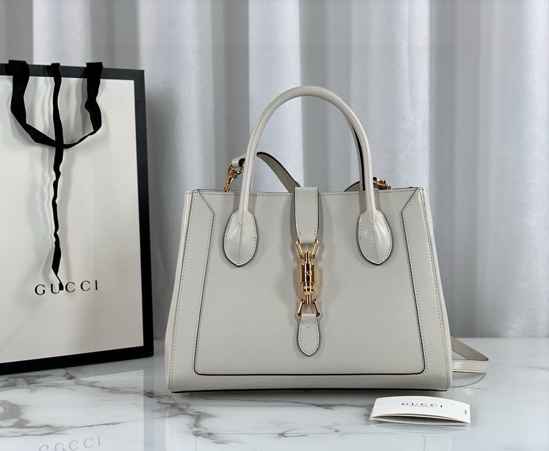 Gucci Jackie 1961 Tote Bag 649016 White Leather with Zipper Closure