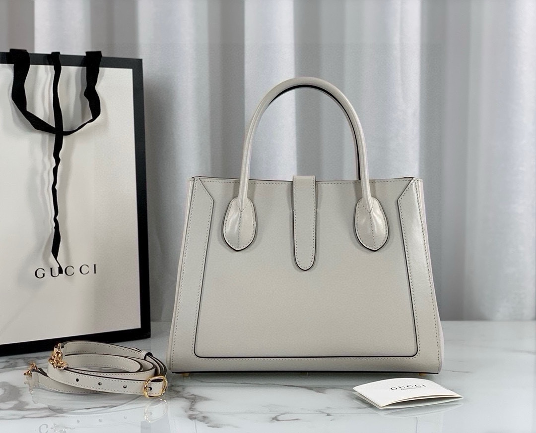 Gucci Jackie 1961 Tote Bag 649016 White Leather with Zipper Closure