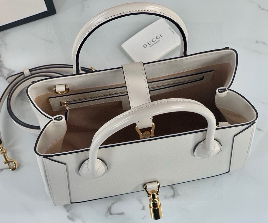 Gucci Jackie 1961 Tote Bag 649016 White Leather with Zipper Closure