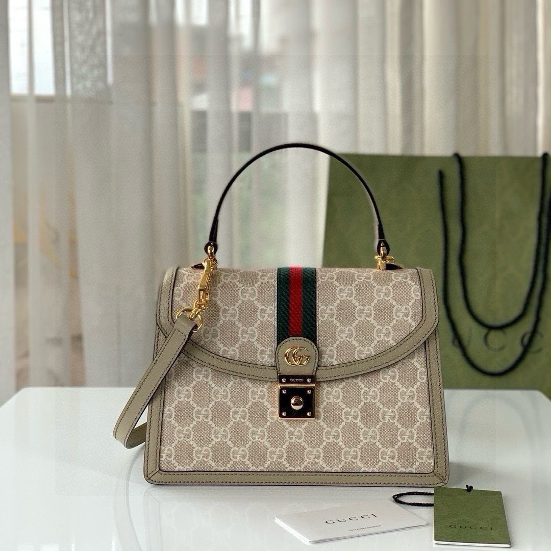 Gucci Ophidia Mini GG Tote Bag 651055 in Beige and White with Oatmeal Leather