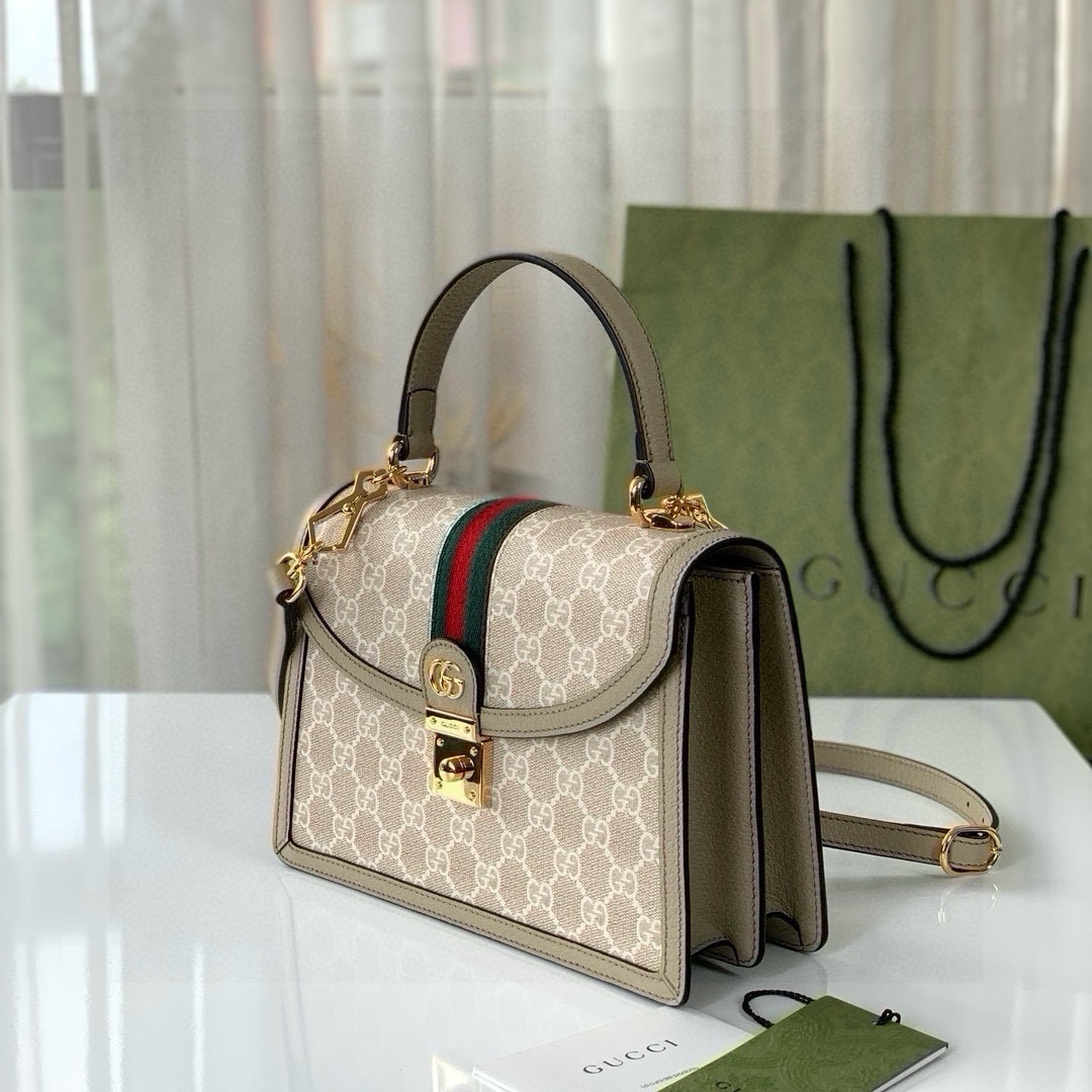 Gucci Ophidia Mini GG Tote Bag 651055 in Beige and White with Oatmeal Leather