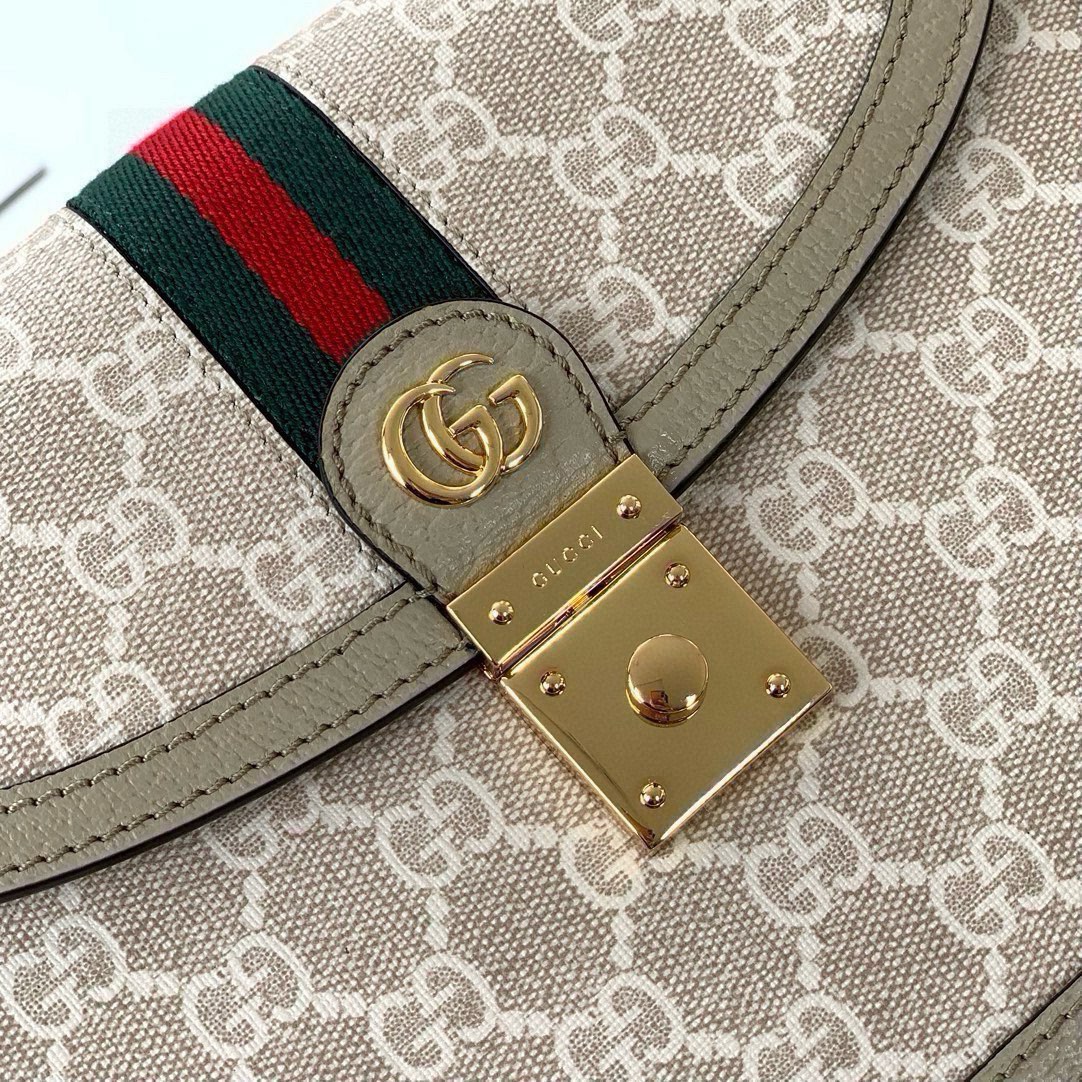 Gucci Ophidia Mini GG Tote Bag 651055 in Beige and White with Oatmeal Leather