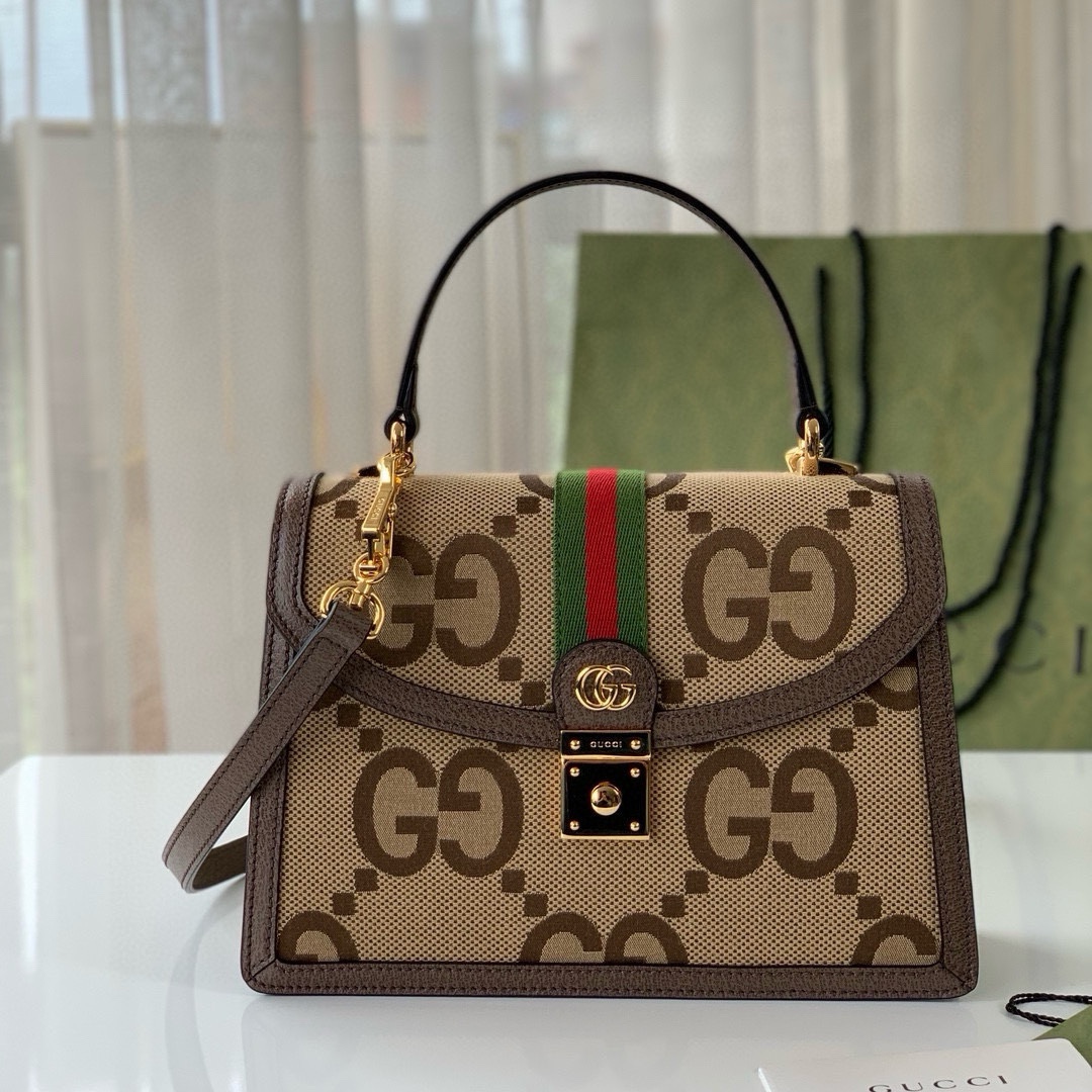 Gucci Ophidia Mini Super GG Bag 651055 in Camel and Ebony with Brown Leather