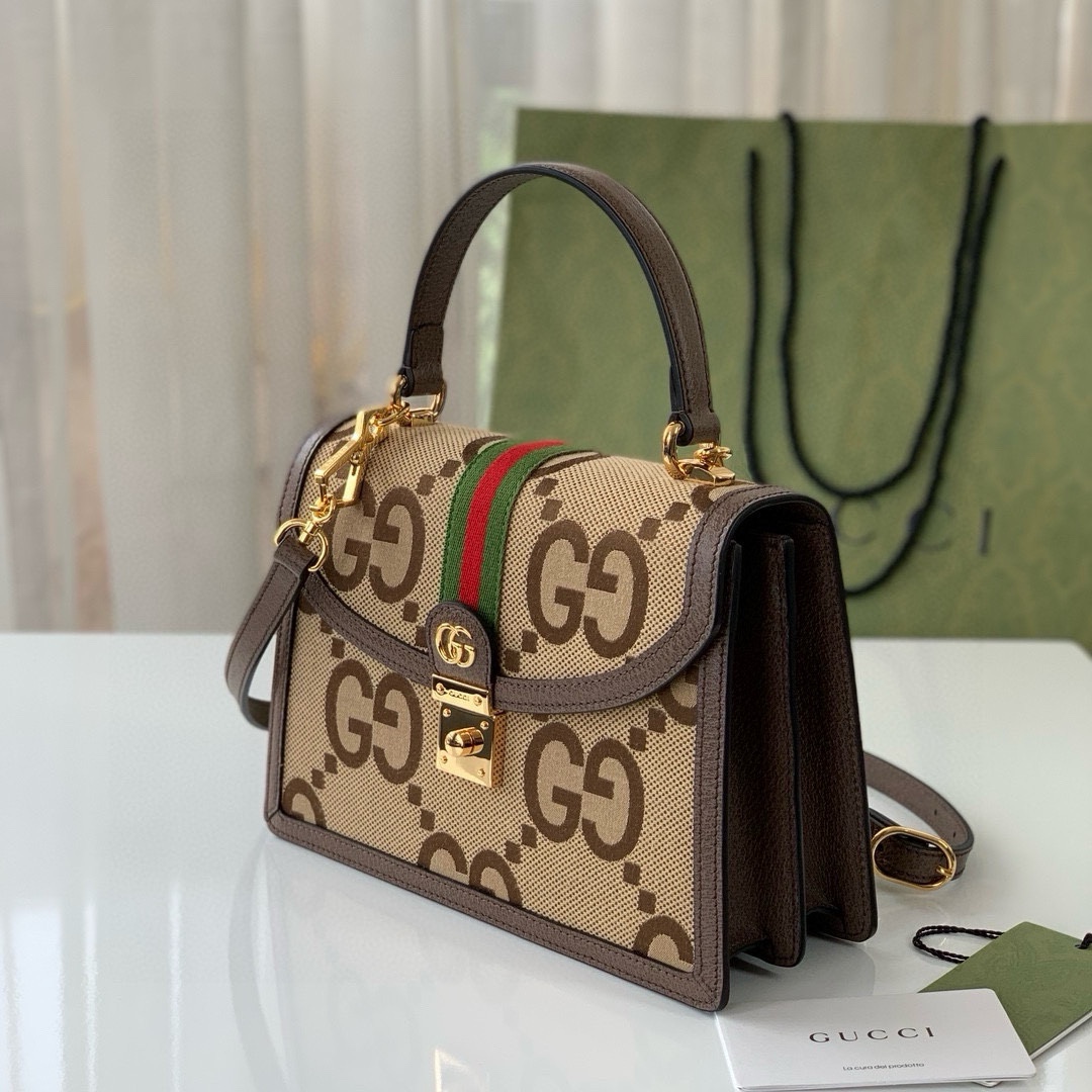 Gucci Ophidia Mini Super GG Bag 651055 in Camel and Ebony with Brown Leather