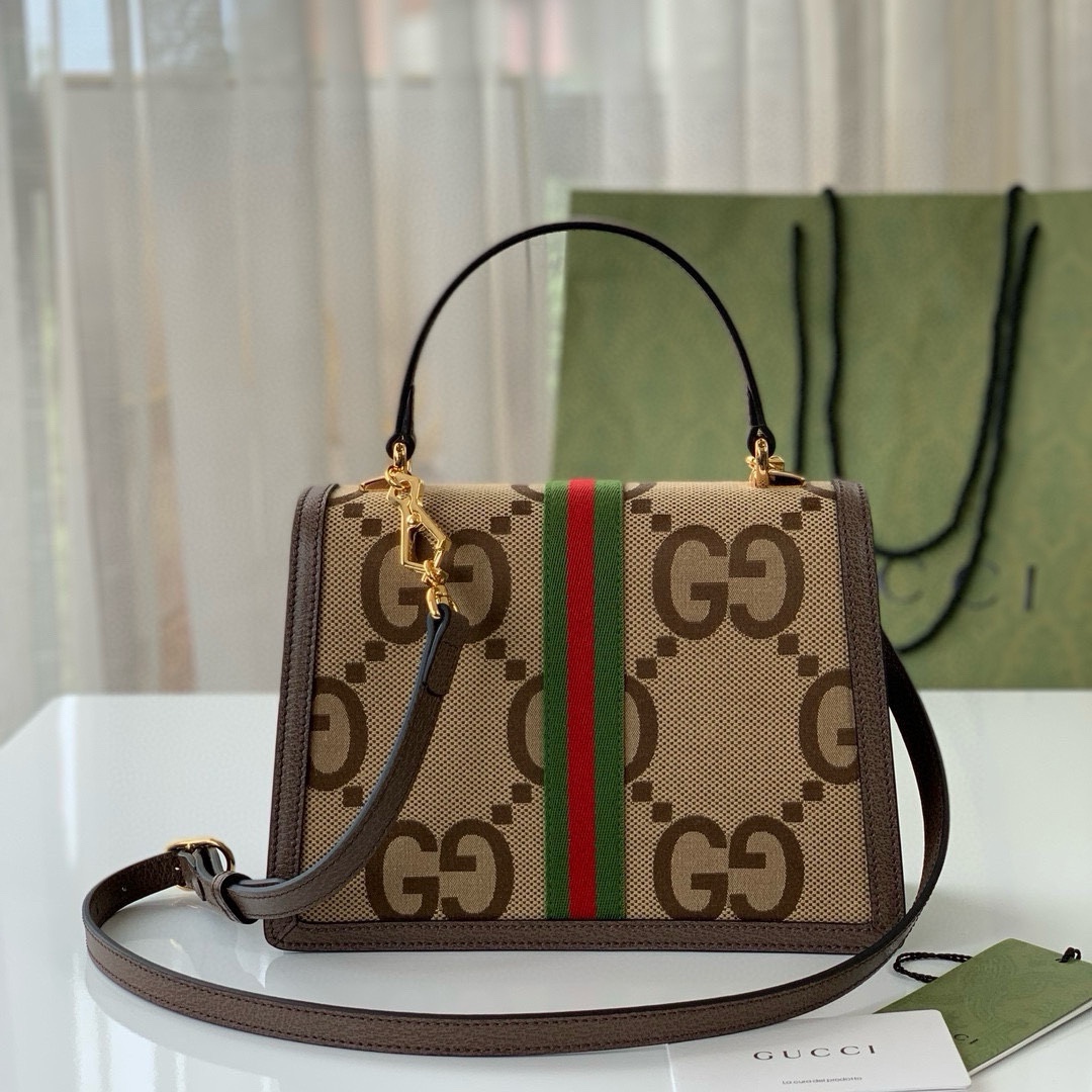 Gucci Ophidia Mini Super GG Bag 651055 in Camel and Ebony with Brown Leather