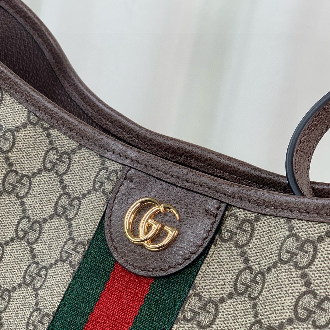 Gucci Ophidia Medium GG Shoulder Bag 781392 in Beige and Ebony with Brown Leather Trim