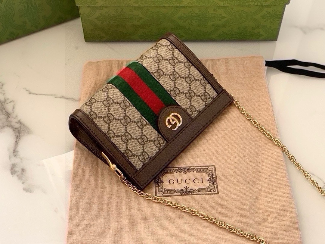 Gucci Ophidia Shoulder Bag 602676 in Classic GG with Floral Striped Webbing