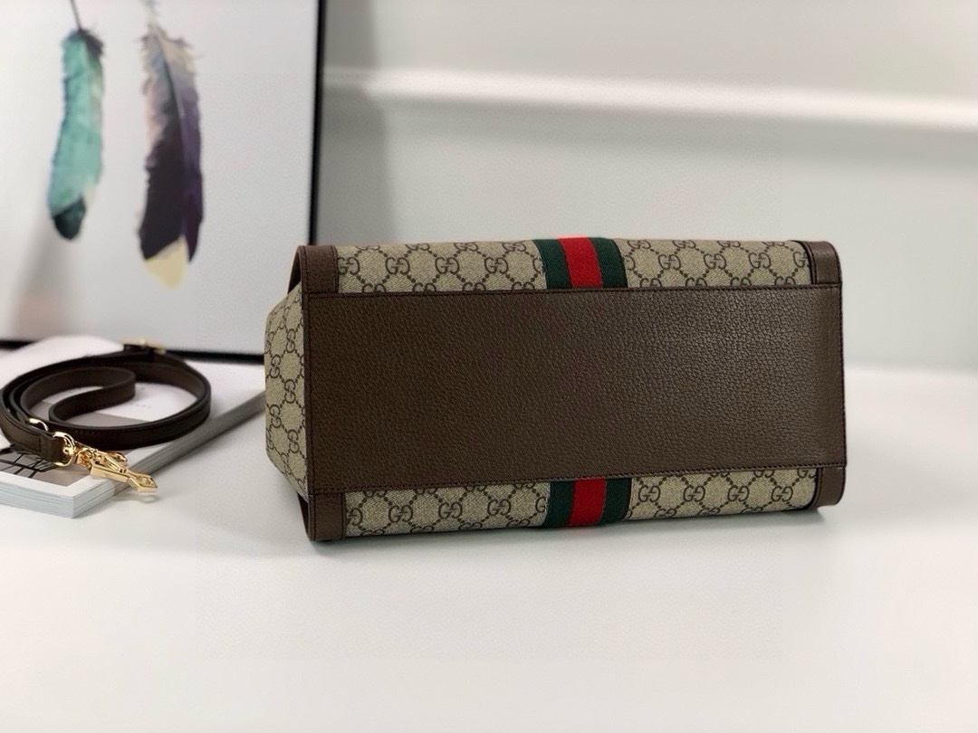 Gucci Ophidia Tote Bag 524537 in Classic GG with Signature Red and Green Webbing