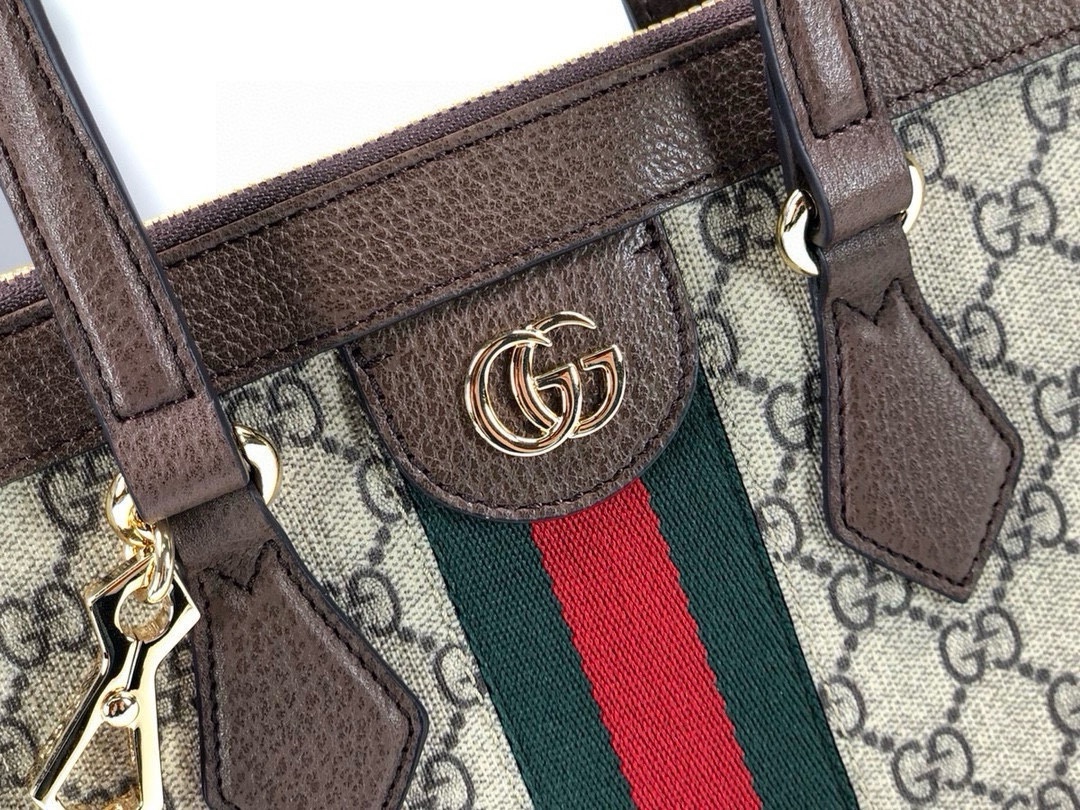 Gucci Ophidia Tote Bag 524537 in Classic GG with Signature Red and Green Webbing