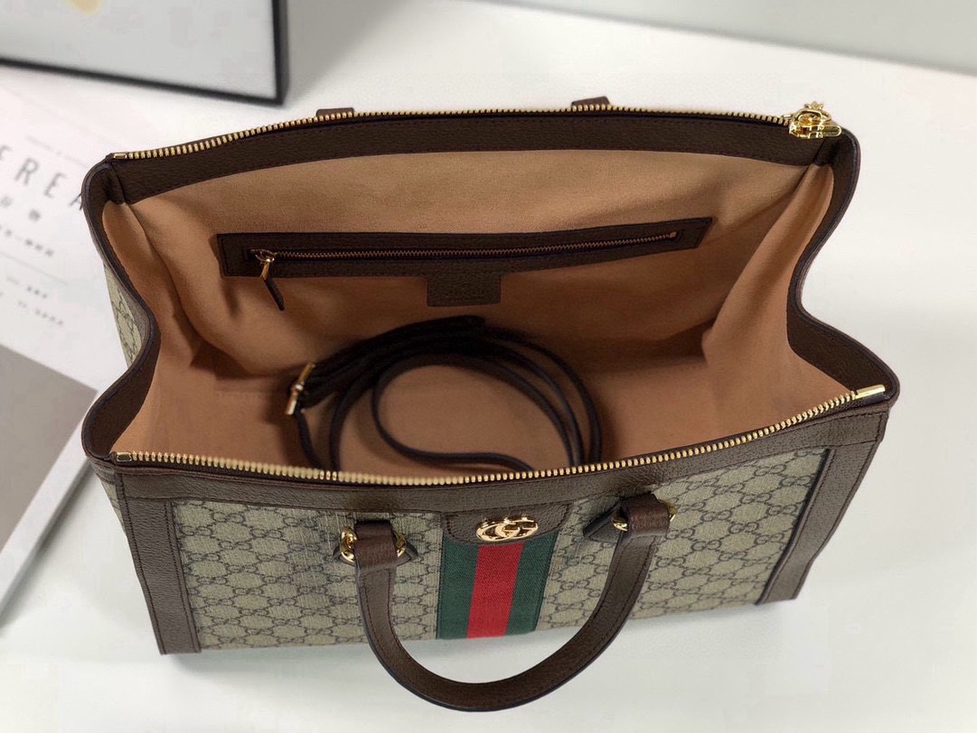 Gucci Ophidia Tote Bag 524537 in Classic GG with Signature Red and Green Webbing