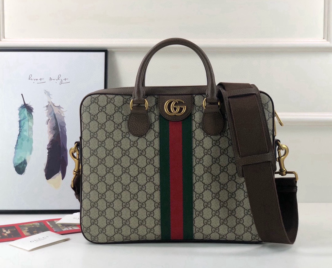 Gucci Ophidia Briefcase 574793 in Classic GG with Signature Red and Green Webbing