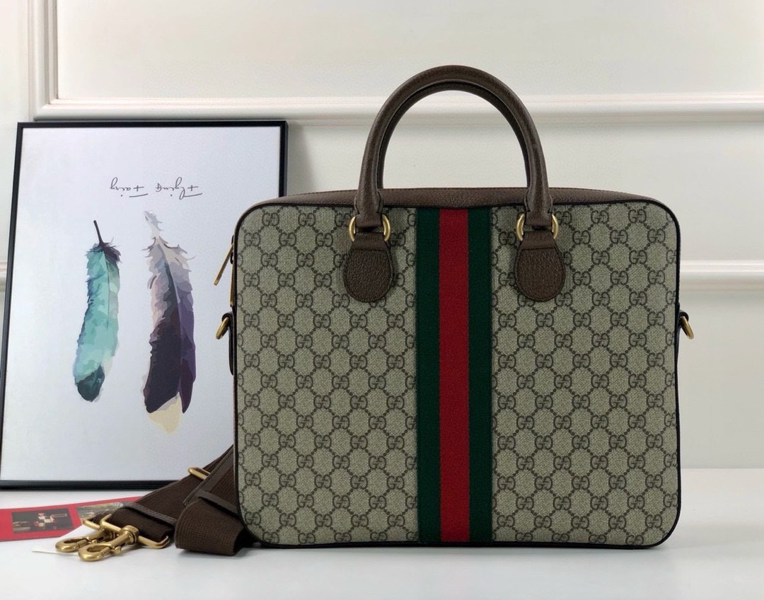 Gucci Ophidia Briefcase 574793 in Classic GG with Signature Red and Green Webbing