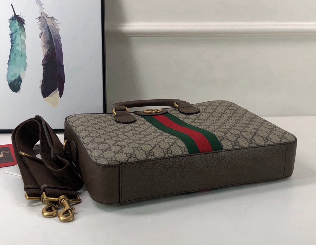 Gucci Ophidia Briefcase 574793 in Classic GG with Signature Red and Green Webbing