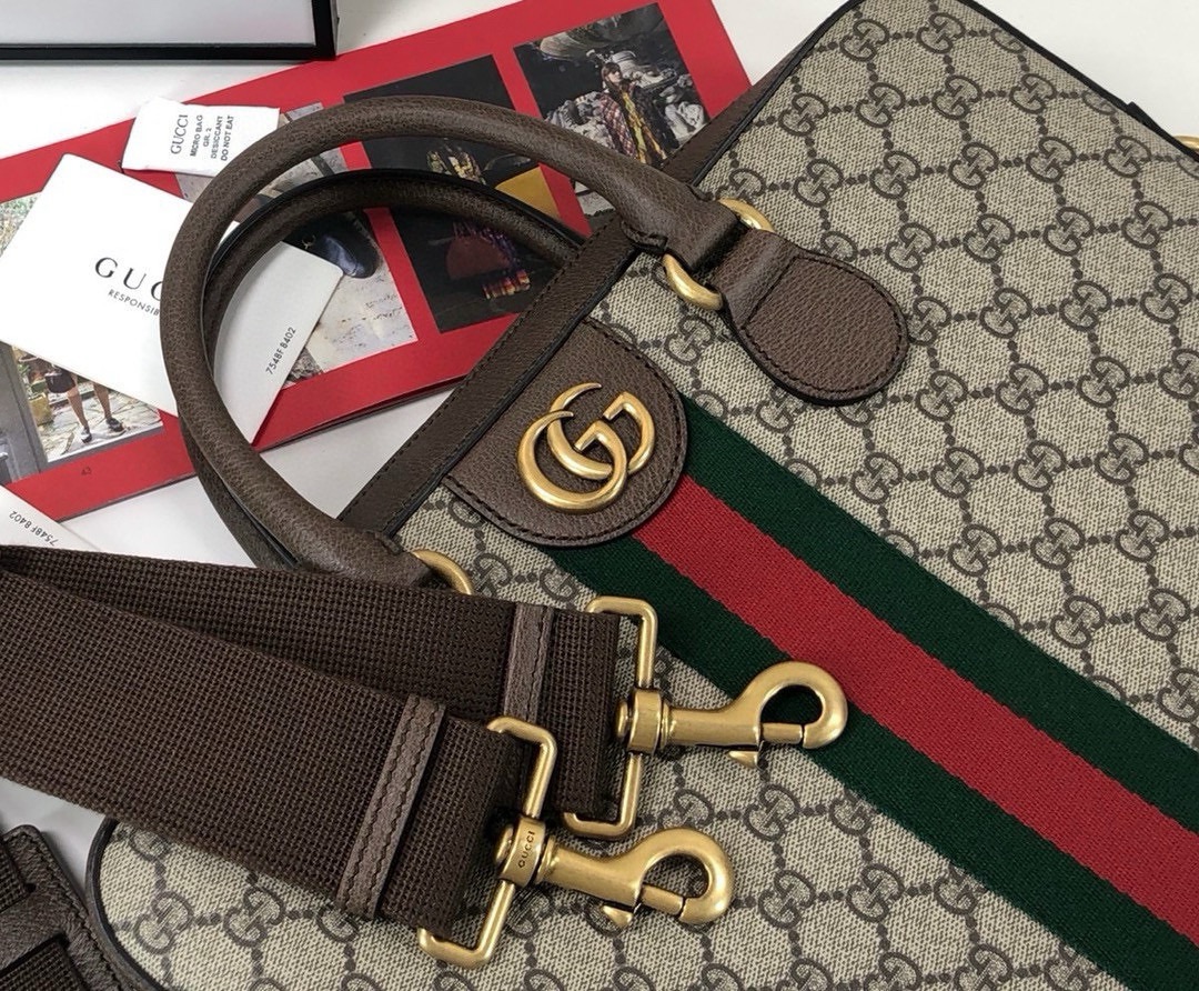 Gucci Ophidia Briefcase 574793 in Classic GG with Signature Red and Green Webbing