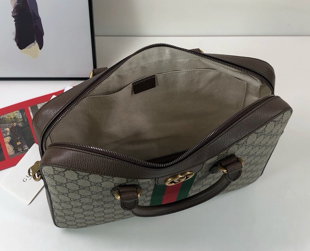 Gucci Ophidia Briefcase 574793 in Classic GG with Signature Red and Green Webbing