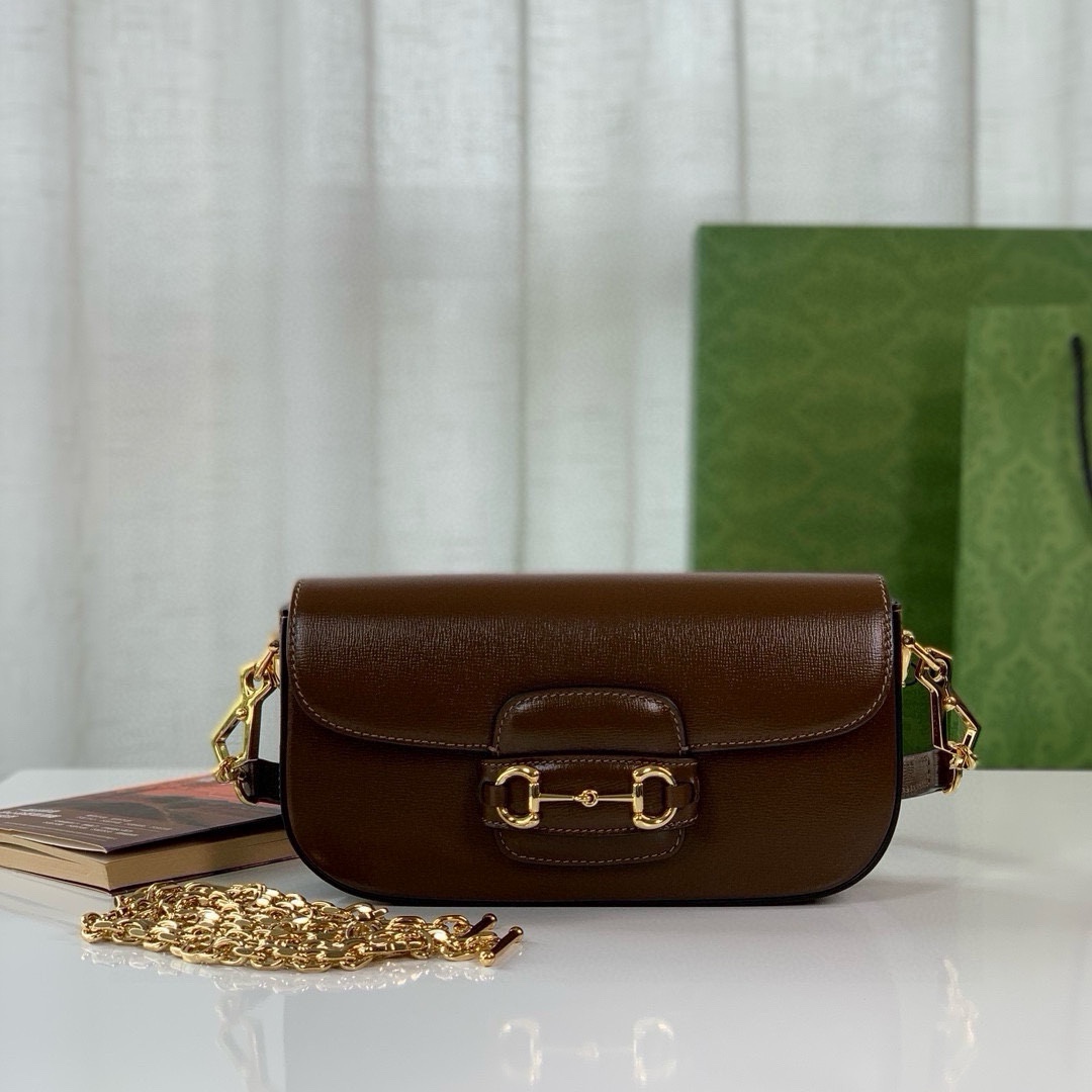 Gucci Horsebit 1955 Shoulder Bag - Brown Leather with Gold Accents