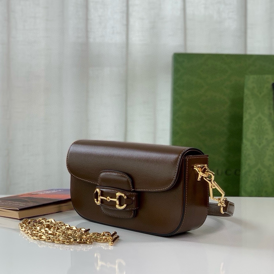 Gucci Horsebit 1955 Shoulder Bag - Brown Leather with Gold Accents