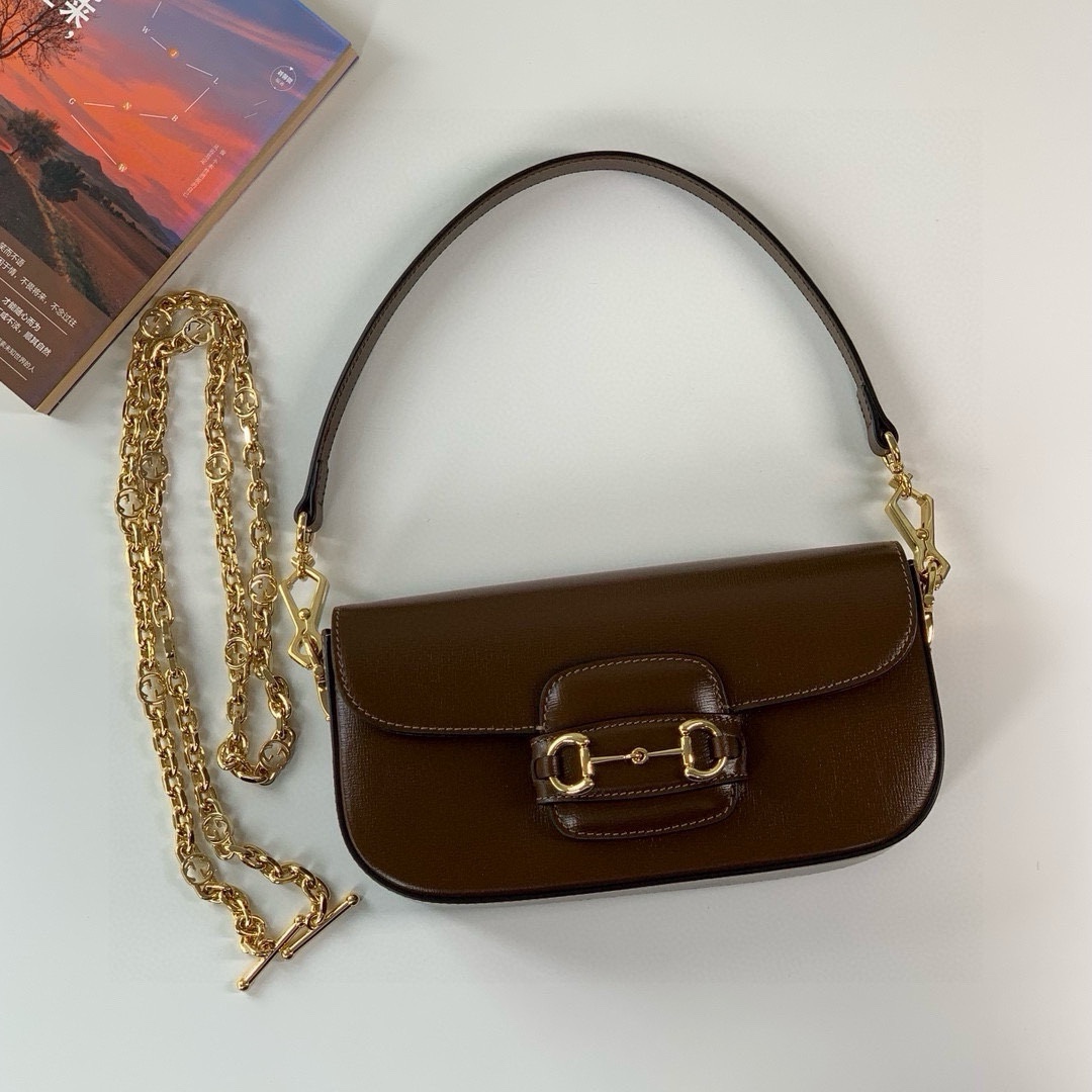 Gucci Horsebit 1955 Shoulder Bag - Brown Leather with Gold Accents