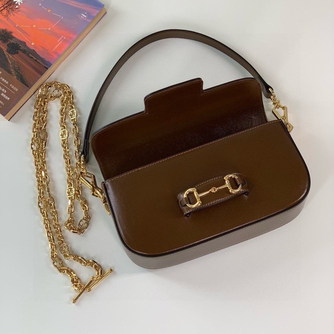 Gucci Horsebit 1955 Shoulder Bag - Brown Leather with Gold Accents