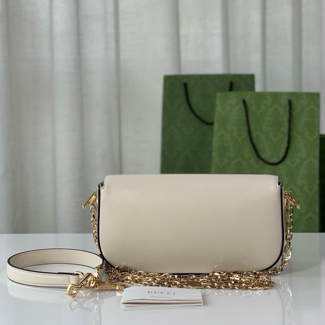 Gucci Horsebit 1955 Shoulder Bag - White Leather with Gold Accents