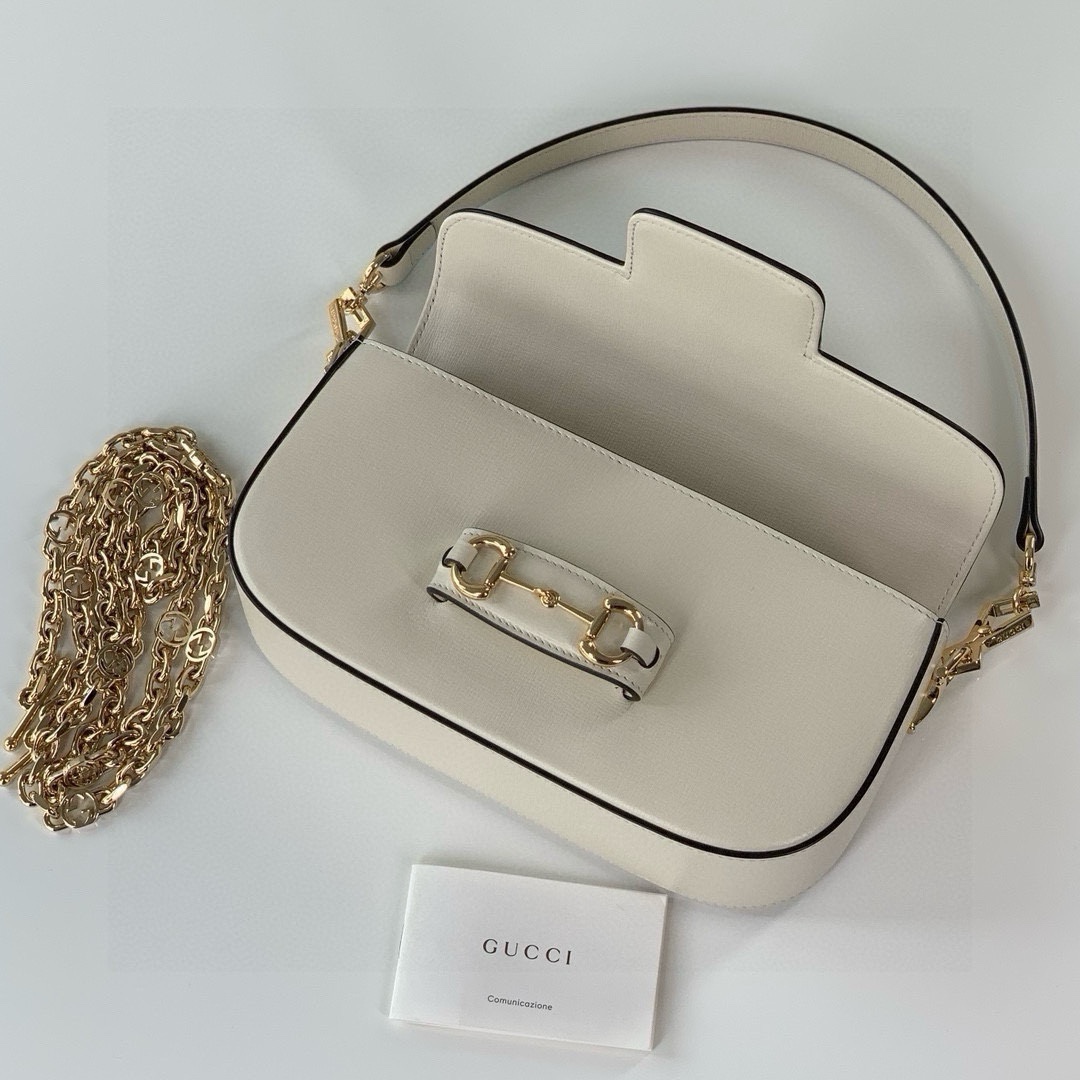 Gucci Horsebit 1955 Shoulder Bag - White Leather with Gold Accents