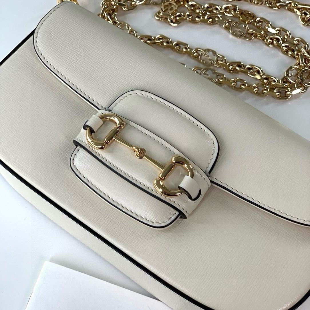 Gucci Horsebit 1955 Shoulder Bag - White Leather with Gold Accents