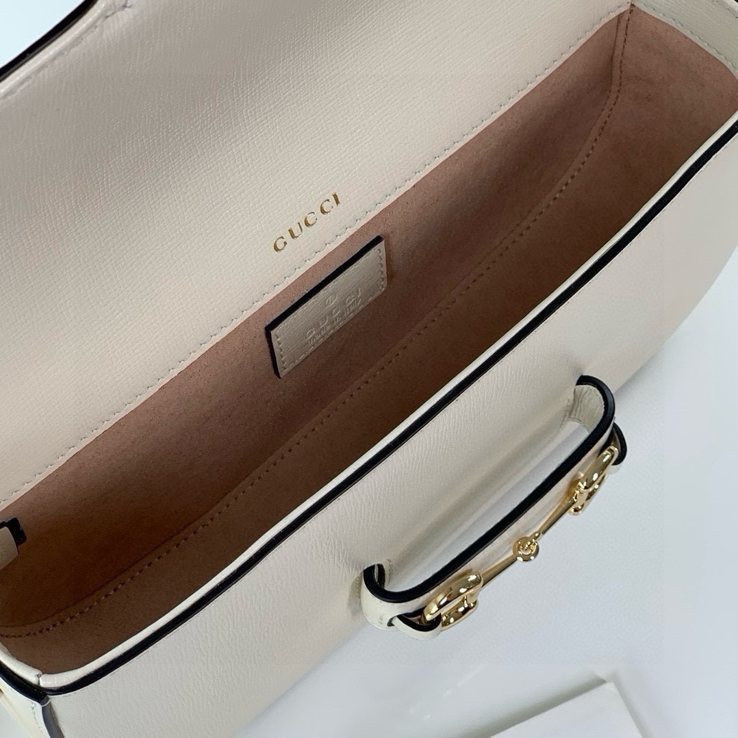 Gucci Horsebit 1955 Shoulder Bag - White Leather with Gold Accents