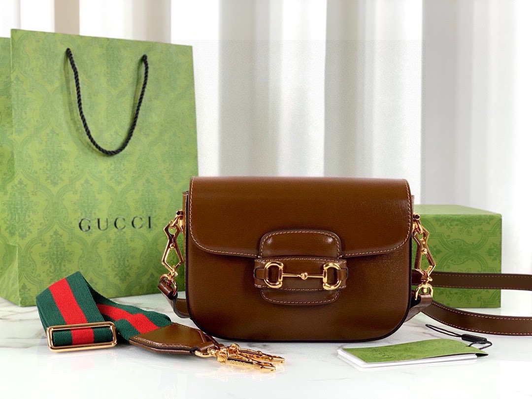 Gucci GG 1955 Mini Saddle Bag - Brown Leather with Detachable Shoulder Straps