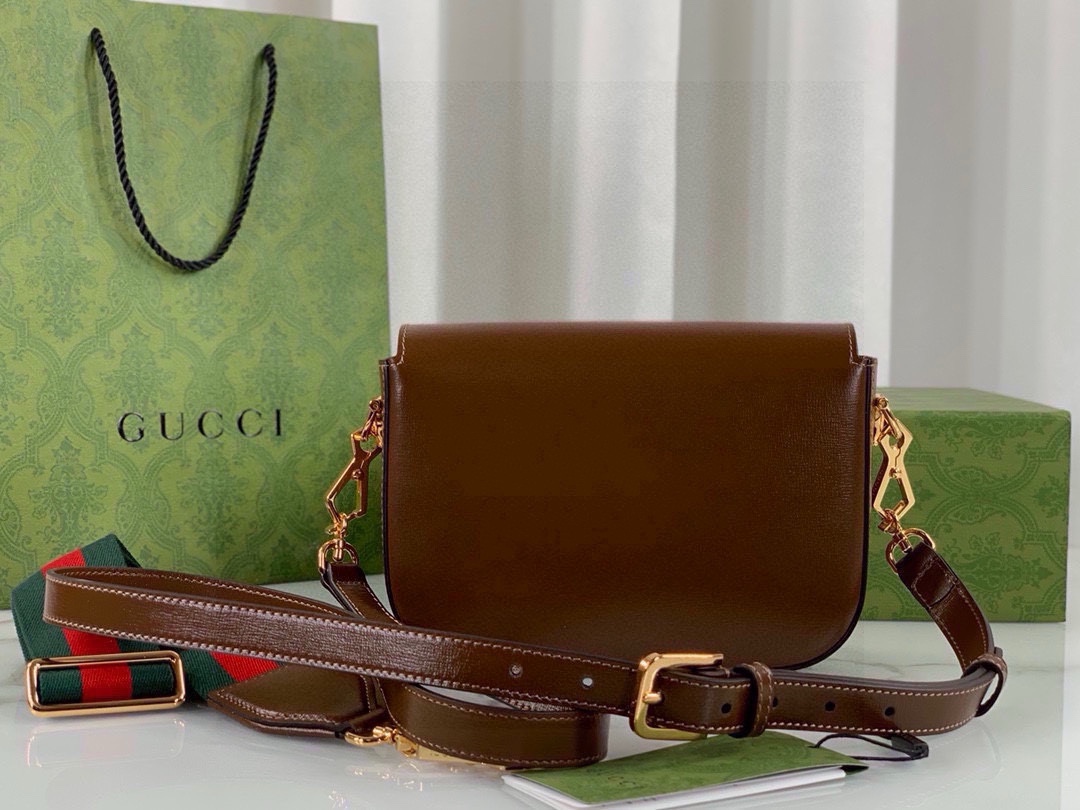 Gucci GG 1955 Mini Saddle Bag - Brown Leather with Detachable Shoulder Straps