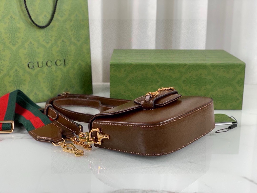 Gucci GG 1955 Mini Saddle Bag - Brown Leather with Detachable Shoulder Straps