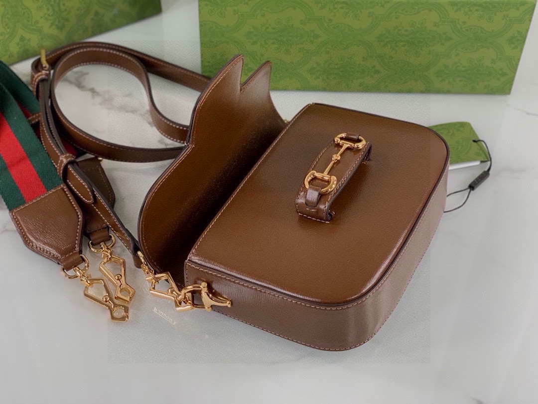 Gucci GG 1955 Mini Saddle Bag - Brown Leather with Detachable Shoulder Straps