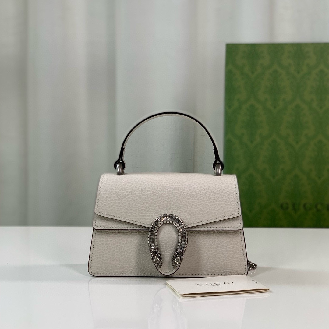 Gucci Dionysus Mini Handbag - White Leather with Crystal Double Tiger Head Closure