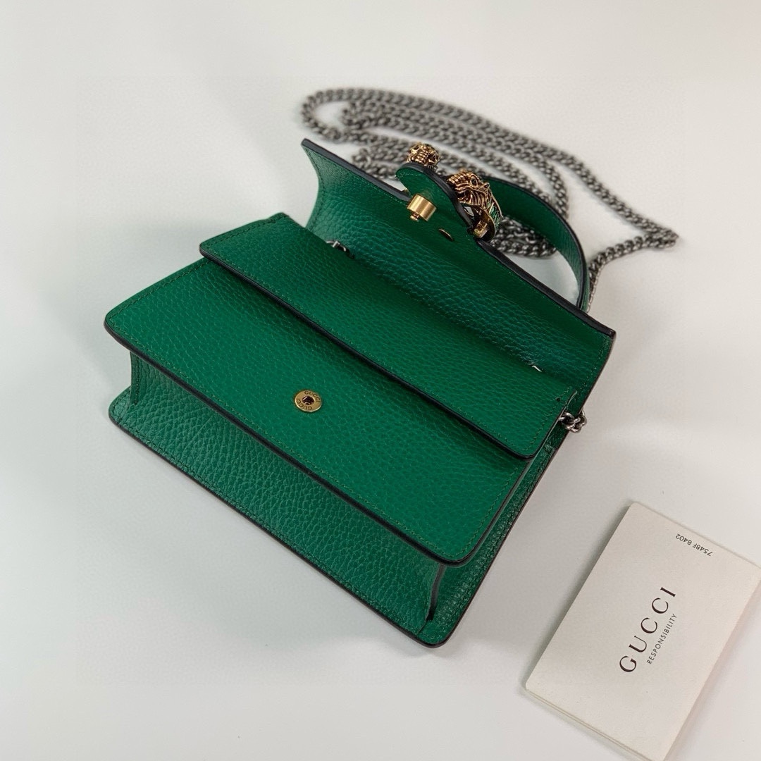 Gucci Dionysus Mini Handbag - Green Leather with Crystal Double Tiger Head Closure 752029