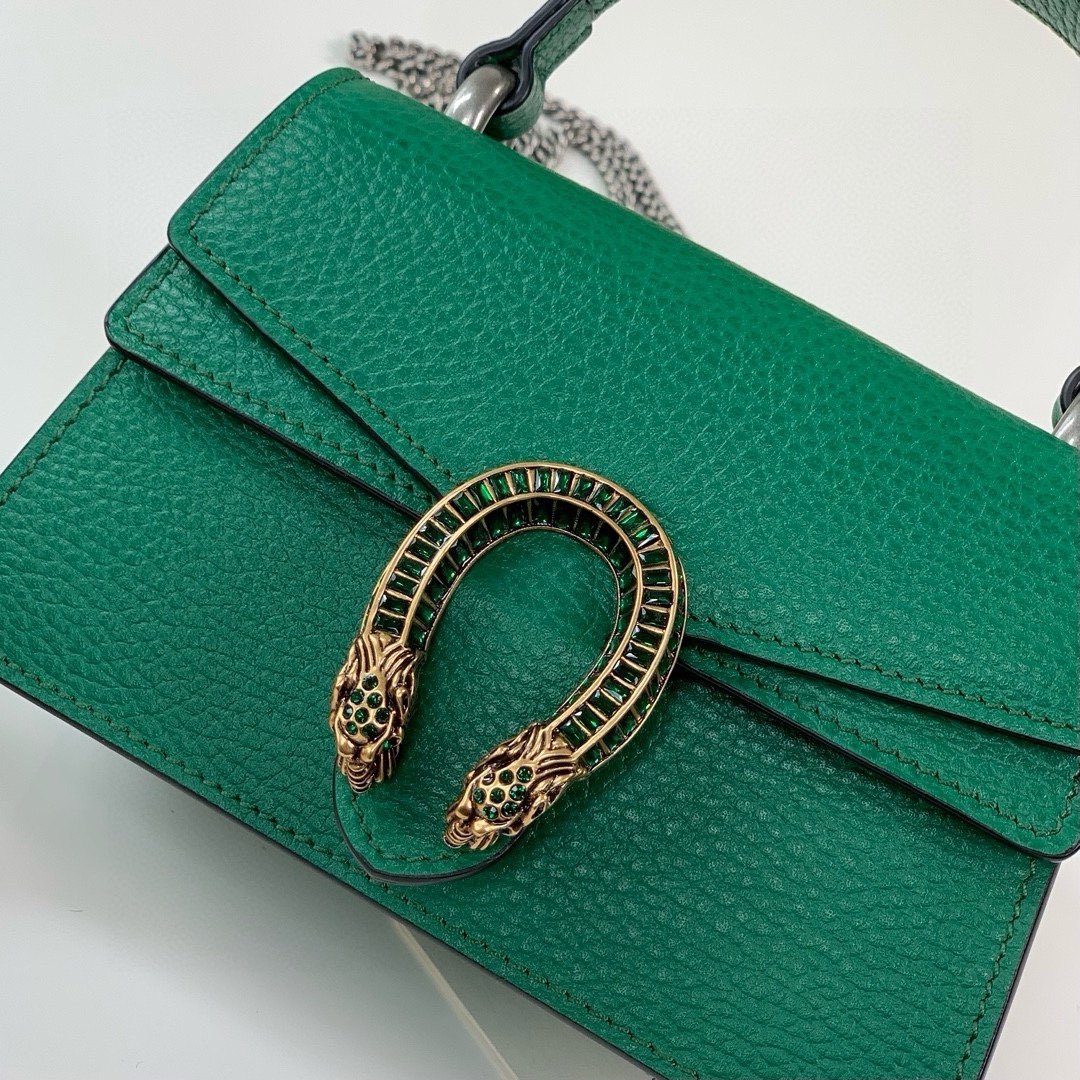 Gucci Dionysus Mini Handbag - Green Leather with Crystal Double Tiger Head Closure 752029