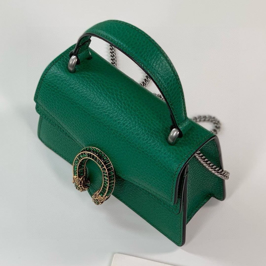 Gucci Dionysus Mini Handbag - Green Leather with Crystal Double Tiger Head Closure 752029