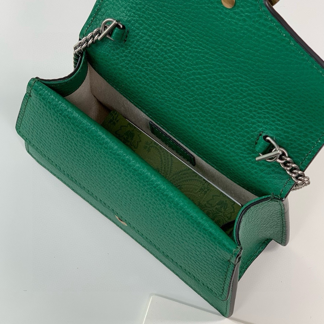 Gucci Dionysus Mini Handbag - Green Leather with Crystal Double Tiger Head Closure 752029