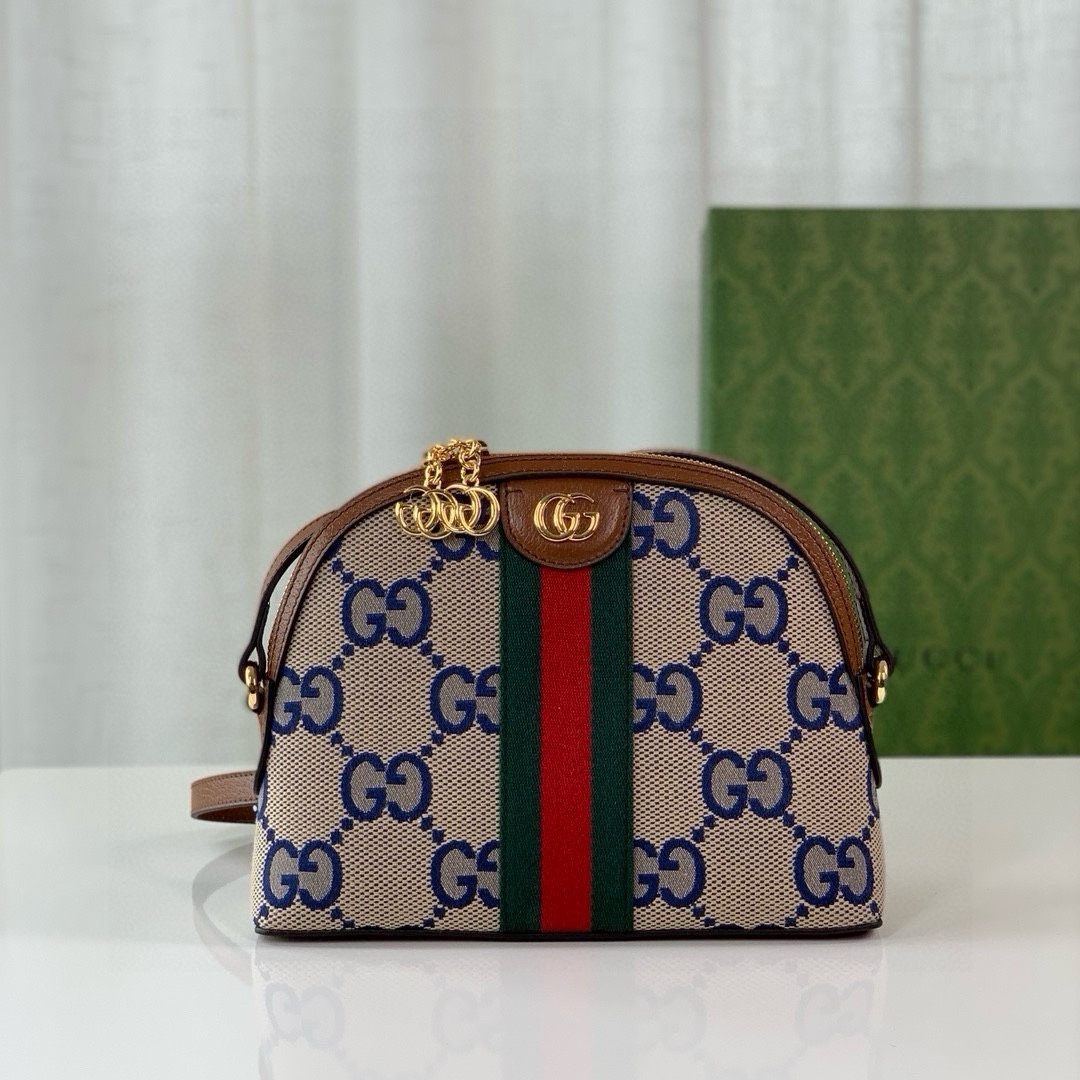 Gucci Ophidia Super Double G Shoulder Bag - Beige and Blue with Brown Leather 499621