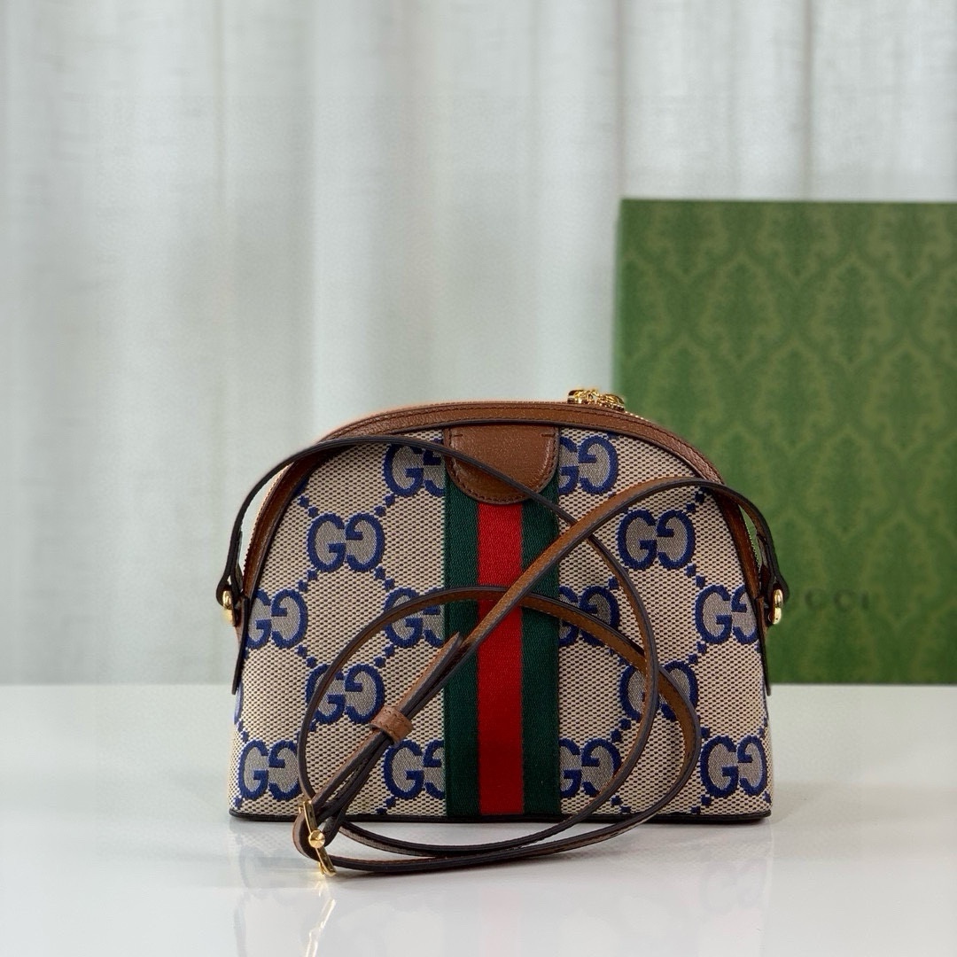 Gucci Ophidia Super Double G Shoulder Bag - Beige and Blue with Brown Leather 499621