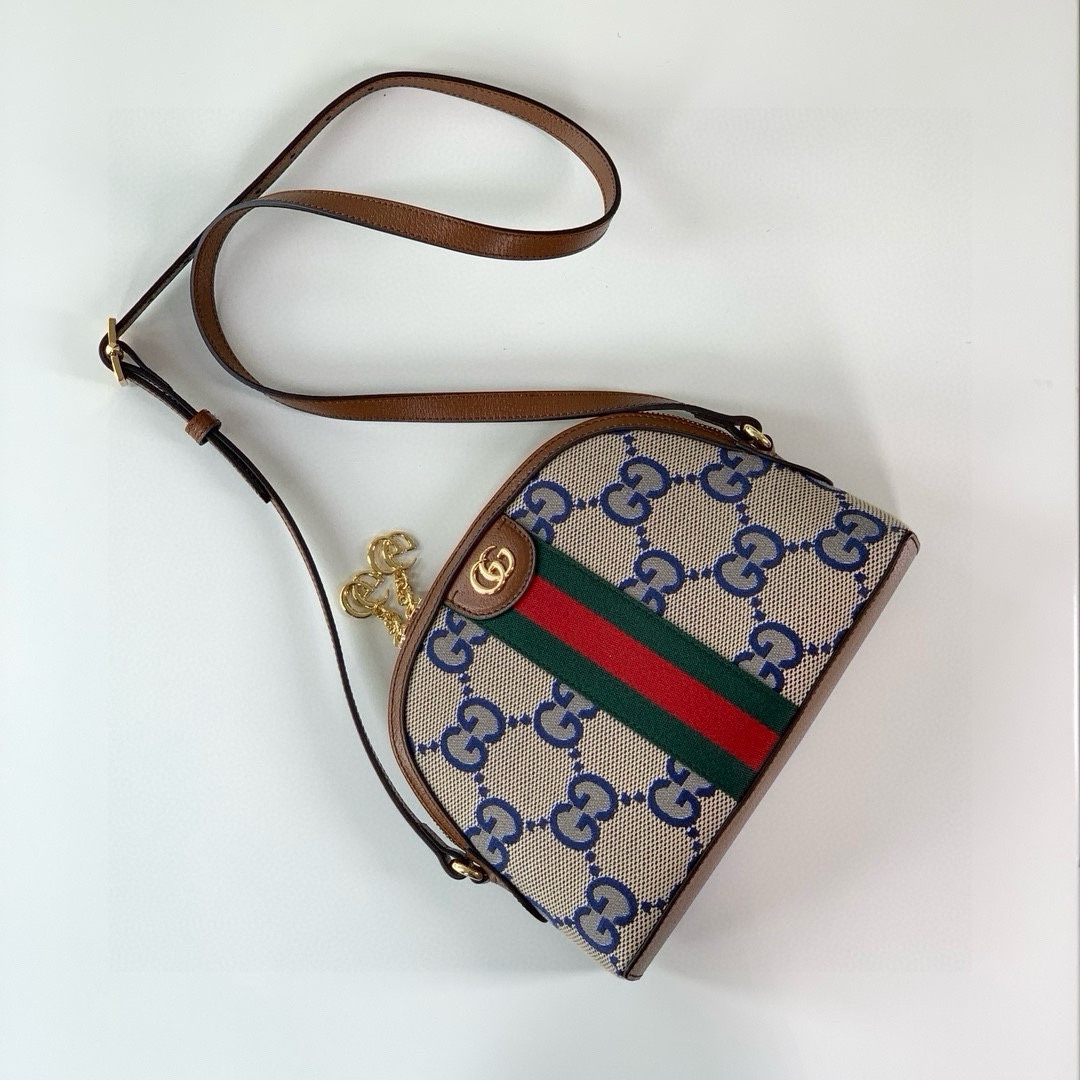 Gucci Ophidia Super Double G Shoulder Bag - Beige and Blue with Brown Leather 499621