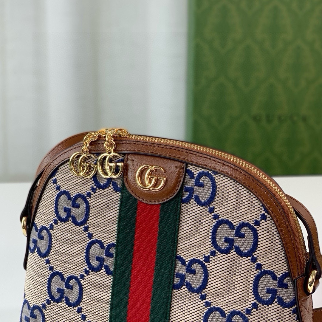 Gucci Ophidia Super Double G Shoulder Bag - Beige and Blue with Brown Leather 499621