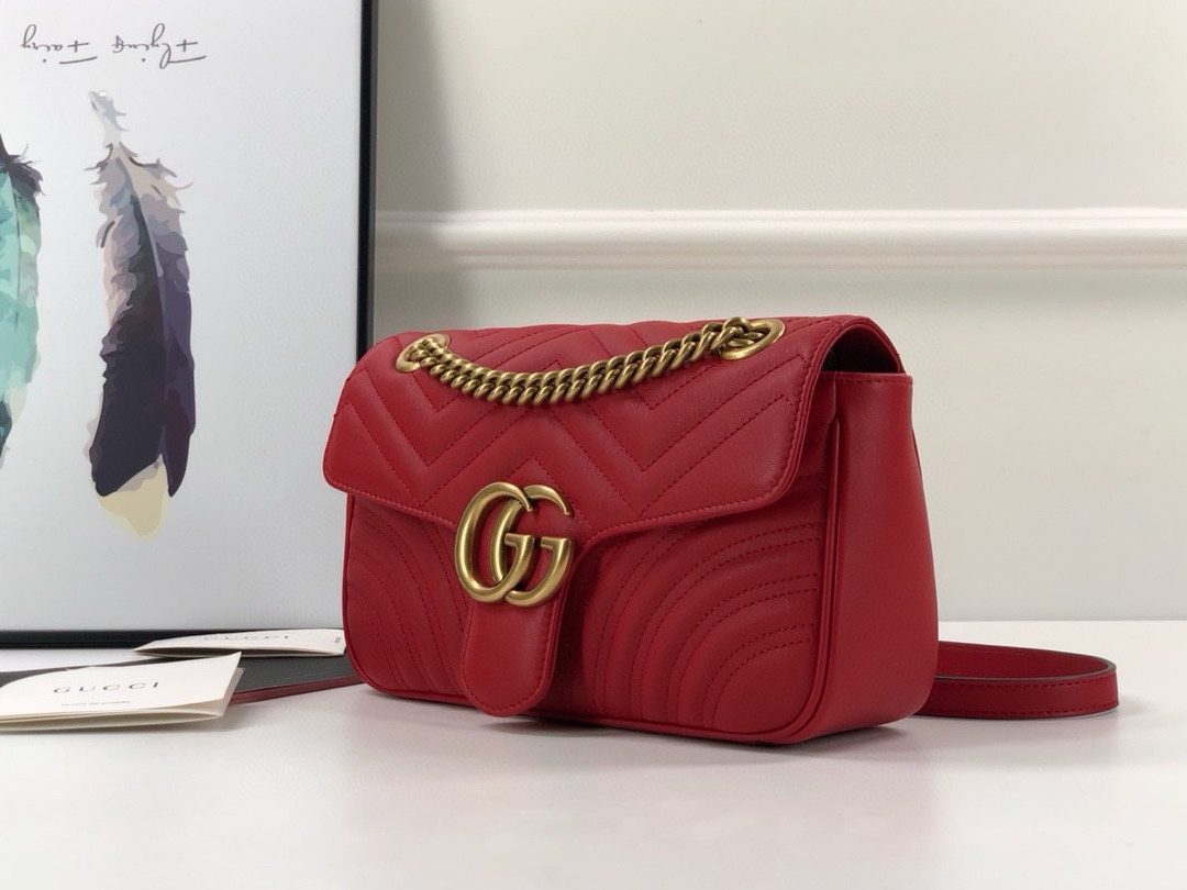 Gucci GG Marmont Medium Chain Bag - Upgraded Leather in Bright Red 443497