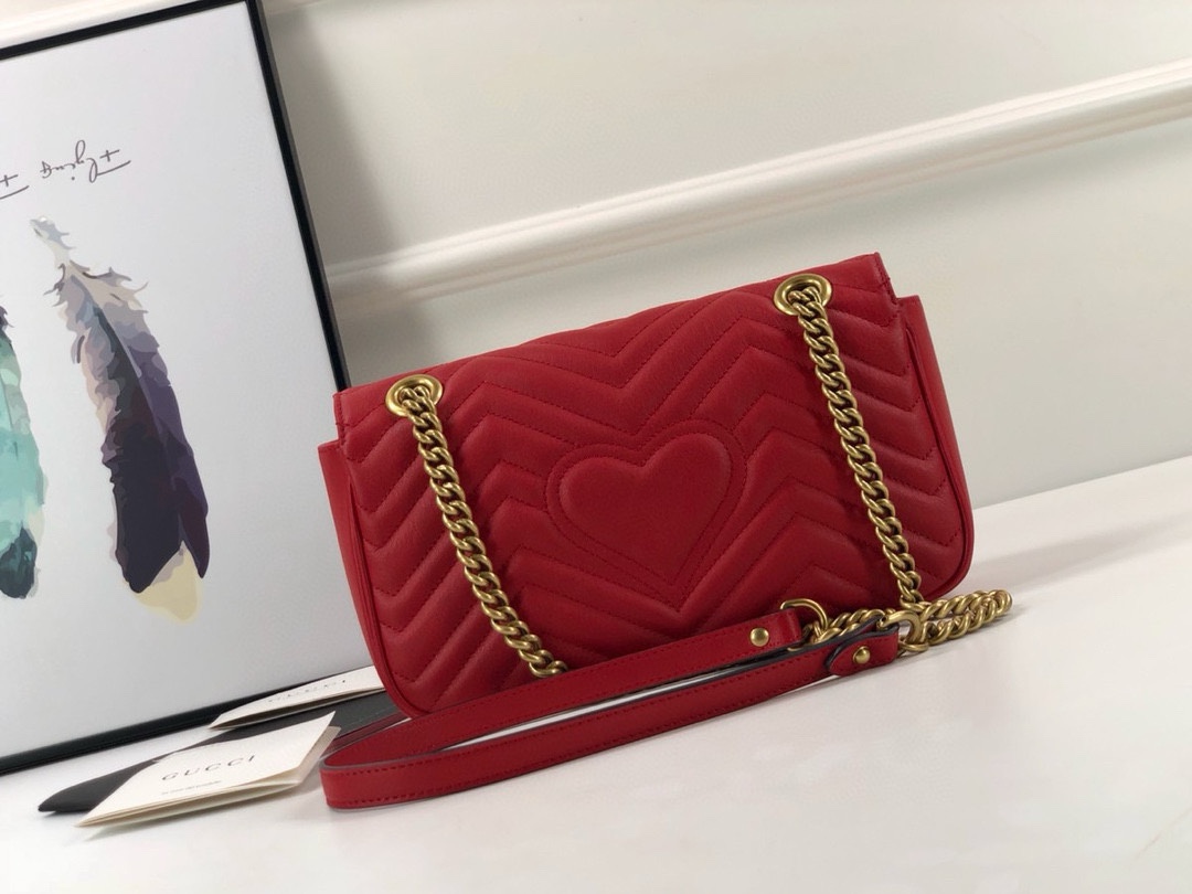 Gucci GG Marmont Medium Chain Bag - Upgraded Leather in Bright Red 443497