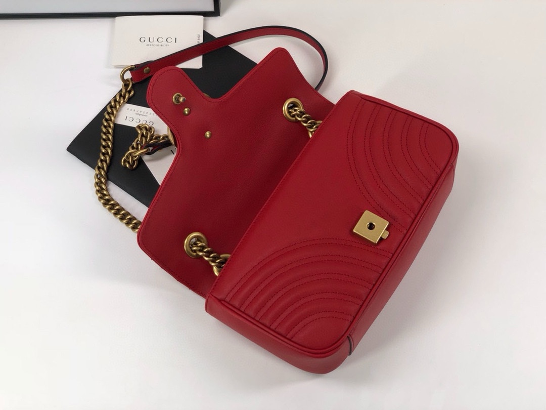 Gucci GG Marmont Medium Chain Bag - Upgraded Leather in Bright Red 443497