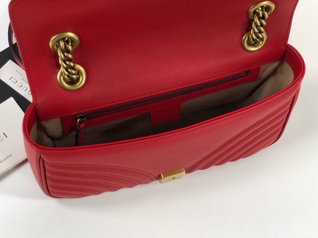 Gucci GG Marmont Medium Chain Bag - Upgraded Leather in Bright Red 443497